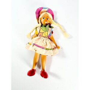Vintage 1950s Polish Wooden Peg Folk Art Doll Poland girl painted face